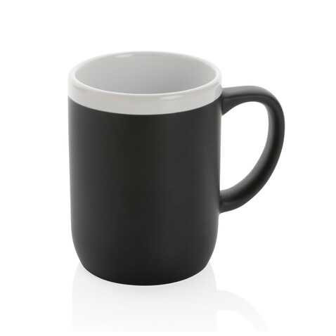 Keramiktasse mit weißem Rand, 300ml schwarz, weiß bedrucken, Art.-Nr. P434.091