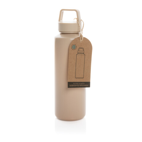 Wasserflasche mit Henkel aus RCS rPP braun bedrucken, Art.-Nr. P435.019