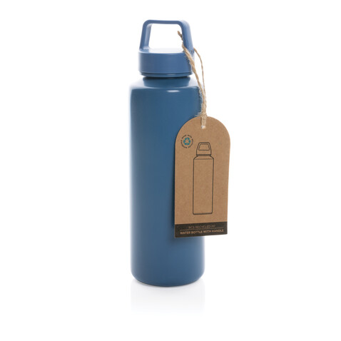 Wasserflasche mit Henkel aus RCS rPP blau bedrucken, Art.-Nr. P435.015