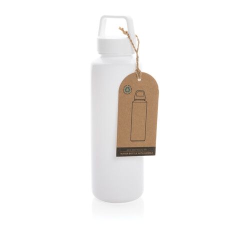Wasserflasche mit Henkel aus RCS rPP weiß bedrucken, Art.-Nr. P435.013
