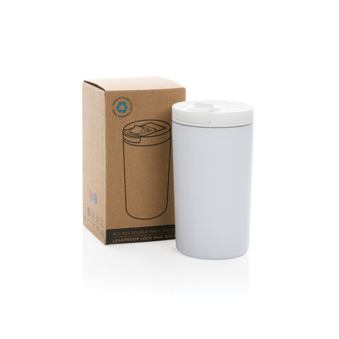 Doppelwandiger Vakuum-Becher aus RCS recyceltem SS weiß bedrucken, Art.-Nr. P435.093