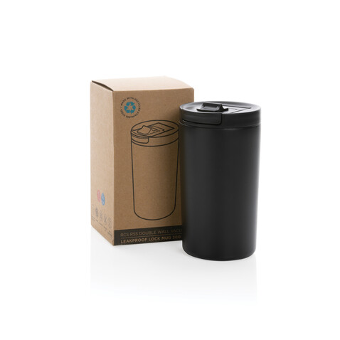 Doppelwandiger Vakuum-Becher aus RCS recyceltem SS schwarz bedrucken, Art.-Nr. P435.091