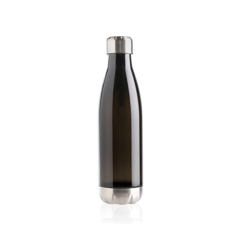 Auslaufsichere Trinkflasche mit Stainless-Steel-Deckel schwarz bedrucken, Art.-Nr. P436.751