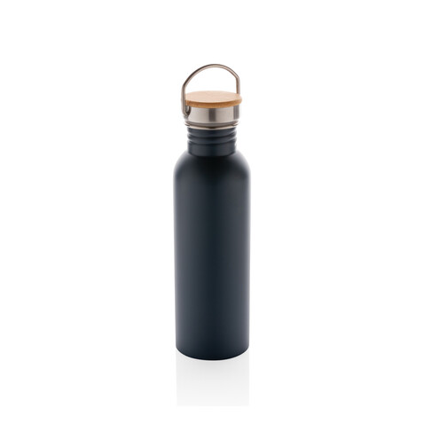 Moderne Stainless-Steel Flasche mit Bambusdeckel blau bedrucken, Art.-Nr. P436.835
