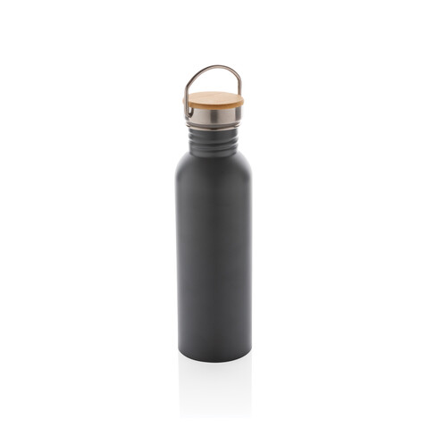 Moderne Stainless-Steel Flasche mit Bambusdeckel grau bedrucken, Art.-Nr. P436.832