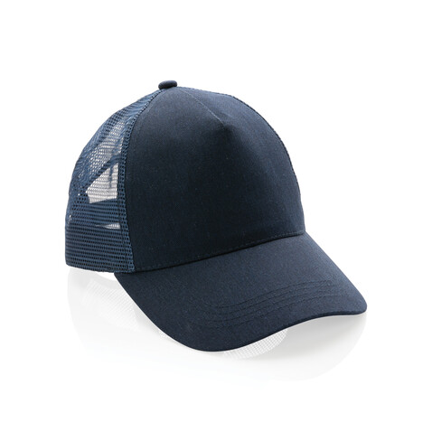 Impact AWARE™ 190gr Brushed rCotton 5 Panel Trucker-Cap navy blau bedrucken, Art.-Nr. P453.359
