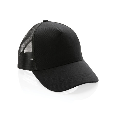 Impact AWARE™ 190gr Brushed rCotton 5 Panel Trucker-Cap schwarz bedrucken, Art.-Nr. P453.351