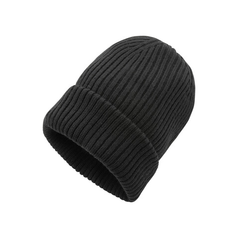 Impact AWARE™ Polylana® doppelt gestrickte Mütze schwarz bedrucken, Art.-Nr. P453.391