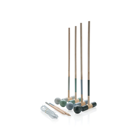 Krocket-Set aus Holz braun bedrucken, Art.-Nr. P453.539