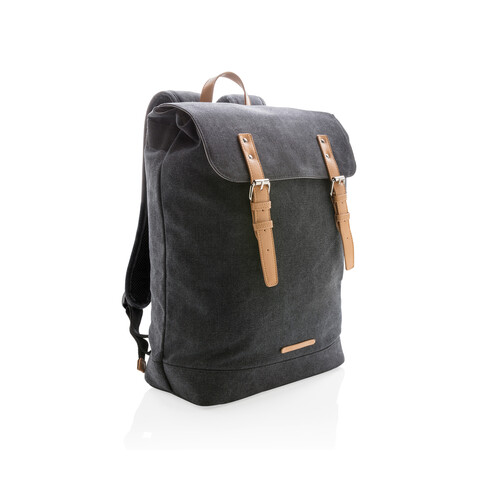 Canvas Laptop-Rucksack, PVC-frei schwarz bedrucken, Art.-Nr. P762.461