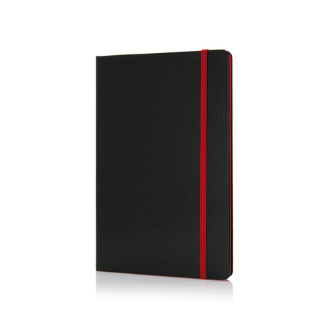 Deluxe Hardcover A5 Notizbuch mit coloriertem Beschnitt rot, schwarz bedrucken, Art.-Nr. P773.304