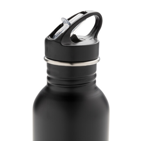 Deluxe Sportflasche aus Edelstahl schwarz bedrucken, Art.-Nr. P436.421