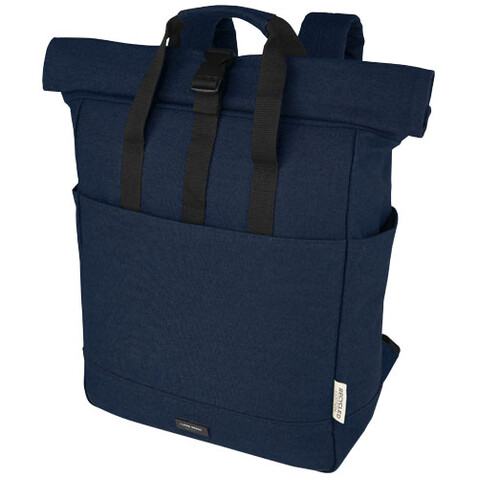 Joey 15&quot; GRS Rolltop Laptoprucksack aus recyceltem Canvas 15 L, navy bedrucken, Art.-Nr. 12067855