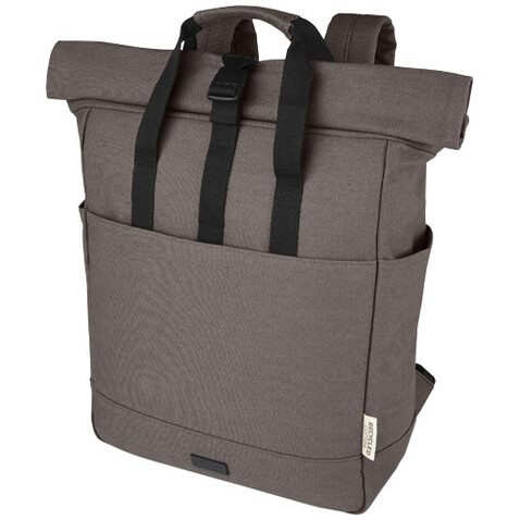 Joey 15&quot; GRS Rolltop Laptoprucksack aus recyceltem Canvas 15 L, grau bedrucken, Art.-Nr. 12067882