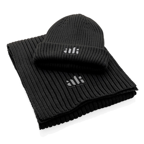Impact AWARE™ Polylana® Strickschal 180x25cm schwarz bedrucken, Art.-Nr. P453.441
