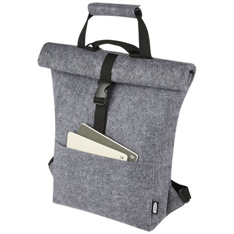 Felta Fahrradtasche aus GRS-recyceltem Filz 13 L, mittelgrau bedrucken, Art.-Nr. 12066382