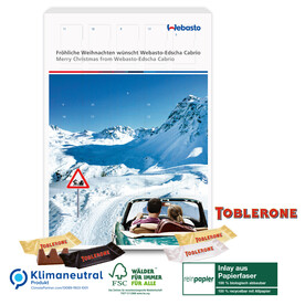 Adventskalender mit TOBLERONE, Klimaneutral, FSC®, Inlay aus Papierfaser bedrucken, Art.-Nr. 55325-W