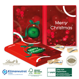 Adventskalender Weihnachtsbuch „Exklusiv“ Organic mit Lindt Schokotäfelchen, Klimaneutral, FSC® bedrucken, Art.-Nr. 55369-W