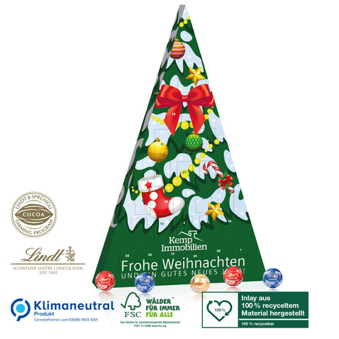 Adventskalender Lindt „Weihnachtsbaum“, Klimaneutral, FSC® bedrucken, Art.-Nr. 95217-W