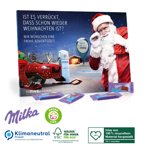 Tisch-Adventskalender mit Milka Schokolade, Klimaneutral, FSC® bedrucken, Art.-Nr. 95362-W
