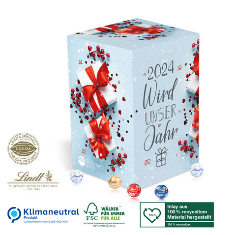 Adventskalender Cube „XL“ mit Lindt Schokolade bedrucken, Art.-Nr. 95371-W