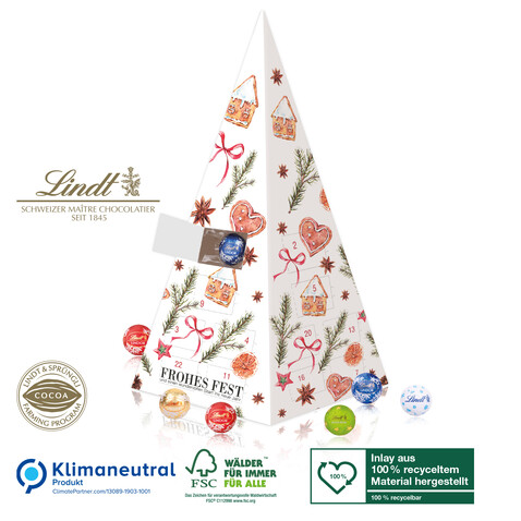 Adventskalender Lindt „Weihnachtspyramide“, Klimaneutral, FSC® bedrucken, Art.-Nr. 95378-W