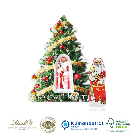 Schokokarte „Business“ Weihnachtsbaum mit Lindt Weihnachtsmann, Klimaneutral, FSC® bedrucken, Art.-Nr. 95431-W