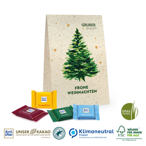 Graspapier Geschenktüte mit Ritter SPORT Schokotäfelchen, Klimaneutral, FSC® bedrucken, Art.-Nr. 95504-W