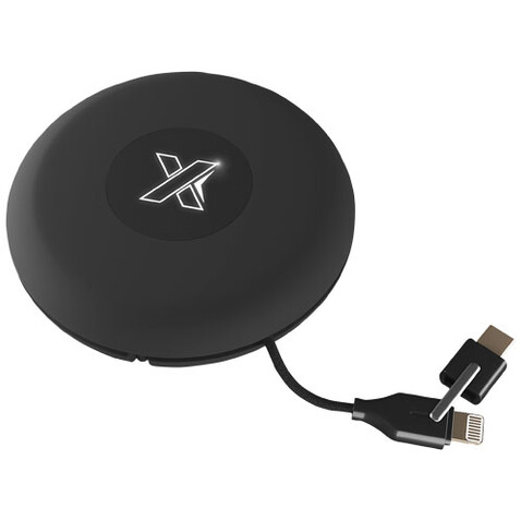 SCX.design C18 3-in-1 Travel Ladekabel mit Leuchtlogo, schwarz bedrucken, Art.-Nr. 2PX00490