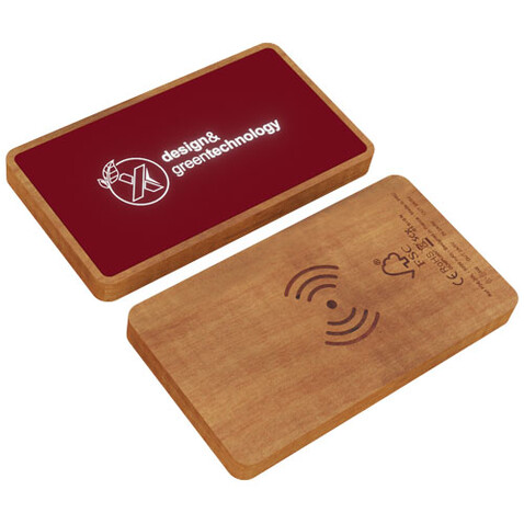 SCX.design P36 5000 mAh kabellose Powerbank mit Leuchtlogo, Mid red, holz bedrucken, Art.-Nr. 2PX05921