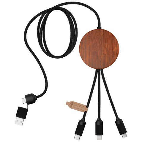 SCX.design C40 5-in-1 Ladekabel aus rPET mit 10W Ladepad und Leuchtlogo, holz bedrucken, Art.-Nr. 2PX07371