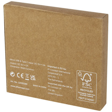 Loop 5000 mAh Powerbank aus recyceltem Kunststoff, schwarz bedrucken, Art.-Nr. 12420290