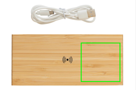 Wecker mit 5W Wireless Charger aus Bambus braun bedrucken, Art.-Nr. P308.239