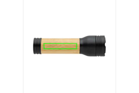Lucid 1W Taschenlampe aus RCS recycelt. Kunststoff &amp; Bambus schwarz, braun bedrucken, Art.-Nr. P513.771