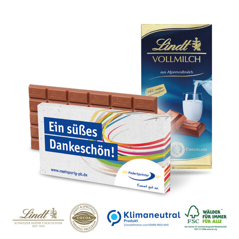 Premium Schokolade von Lindt, 100 g, Express, Klimaneutral, FSC® bedrucken, Art.-Nr. 91270-Express