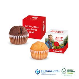Muffin „Mini“ im Werbe-Würfel, Klimaneutral, FSC® bedrucken, Art.-Nr. 91480
