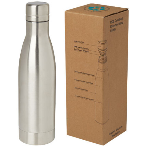 Vasa RCS-zertifizierte Kupfer-Vakuum Isolierflasche aus recyceltem Edelstahl, 500 ml, silber bedrucken, Art.-Nr. 10073681