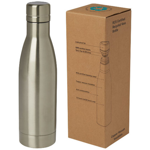 Vasa RCS-zertifizierte Kupfer-Vakuum Isolierflasche aus recyceltem Edelstahl, 500 ml, Titan bedrucken, Art.-Nr. 10073682