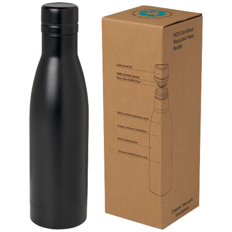Vasa RCS-zertifizierte Kupfer-Vakuum Isolierflasche aus recyceltem Edelstahl, 500 ml, schwarz bedrucken, Art.-Nr. 10073690