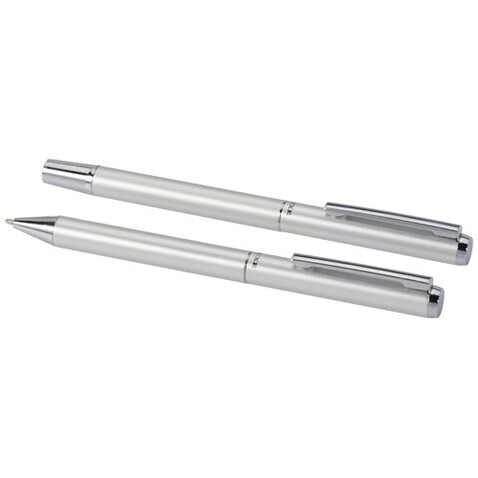Lucetto Set mit Kugelschreiber und Tintenroller aus recyceltem Aluminium (schwarze Mine), silber bedrucken, Art.-Nr. 10783881
