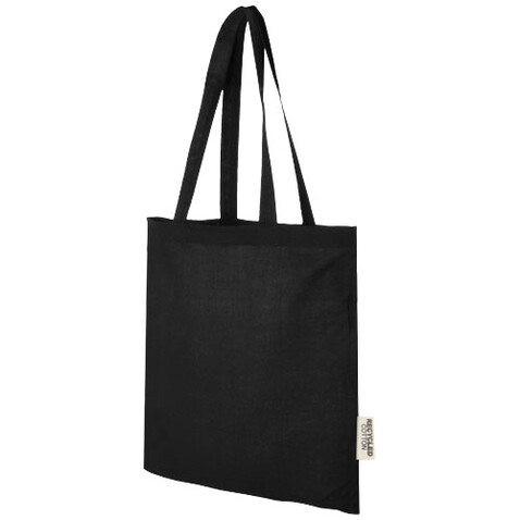Madras 140 g/m² Baumwoll Tragetasche aus GRS recycelter Baumwolle, 7L, schwarz bedrucken, Art.-Nr. 12069590