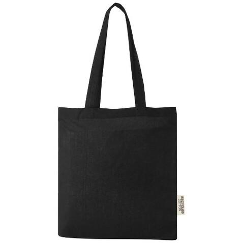 Madras 140 g/m² Baumwoll Tragetasche aus GRS recycelter Baumwolle, 7L, schwarz bedrucken, Art.-Nr. 12069590