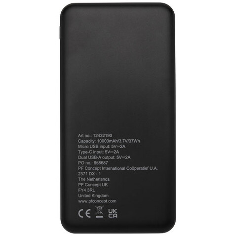 Loop 10.000 mAh Powerbank aus recyceltem Kunststoff, schwarz bedrucken, Art.-Nr. 12432190