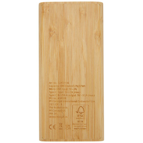 Tulda 10.000 mAh Powerbank aus Bambus, natur bedrucken, Art.-Nr. 12432306