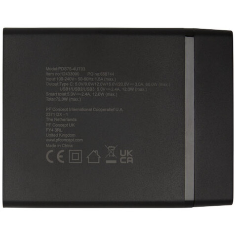 ADAPT PD-Powerstation aus recyceltem Kunststoff, 72W, schwarz bedrucken, Art.-Nr. 12433090