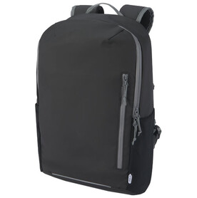 Aqua wasserabweisender 15" Laptop-Rucksack aus GRS Recyclingmaterial 21 L, schwarz bedrucken, Art.-Nr. 13004390 Aqua wasserabweisender 15" Laptop-Rucksack aus GRS Recyclingmaterial 21 L, schwarz bedrucken, Art.-Nr. 13004390