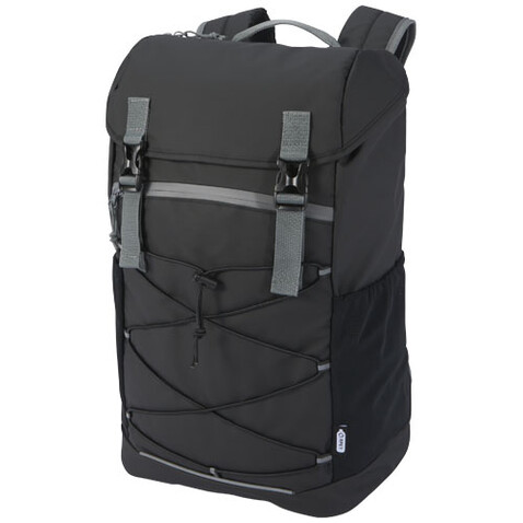 Aqua 15,6" GRS recycelter wasserabweisender Laptop-Rucksack 23 L, schwarz bedrucken, Art.-Nr. 13004490