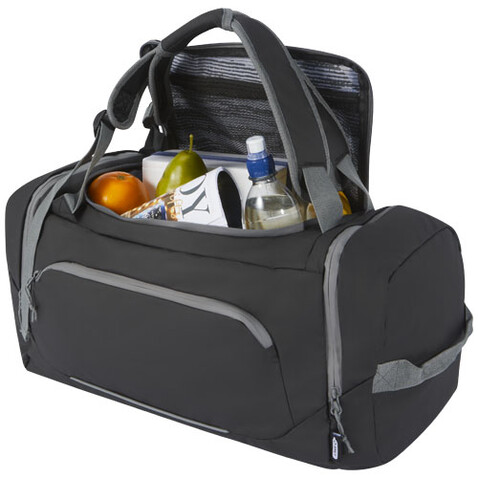 Aqua wasserabweisende Reisetasche aus GRS Recyclingmaterial 35 L, schwarz bedrucken, Art.-Nr. 13004690