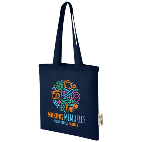 Madras 140 g/m² Baumwoll Tragetasche aus GRS recycelter Baumwolle, 7L, navy bedrucken, Art.-Nr. 12069555