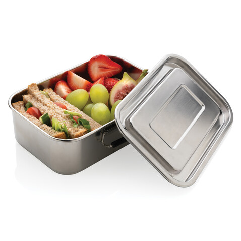 Auslaufsichere Lunchbox aus RCS recyceltem Stainless Steel silber bedrucken, Art.-Nr. P269.082